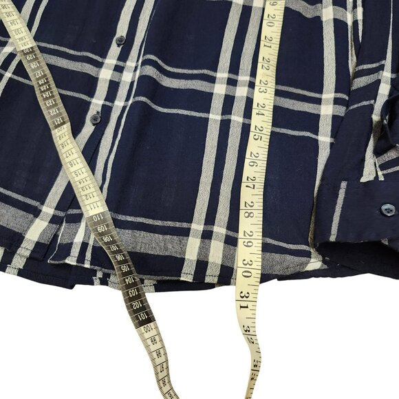 NEW Lucky Brand Womens‎ XL Button Up Shirt Blue Plaid Pattern Gauze Collared - Picture 12 of 16